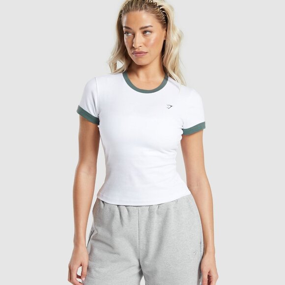 Gymshark Lifting Baby T-Shirt Size Medium slim fit in White/Teal New With Tags - Picture 1 of 7